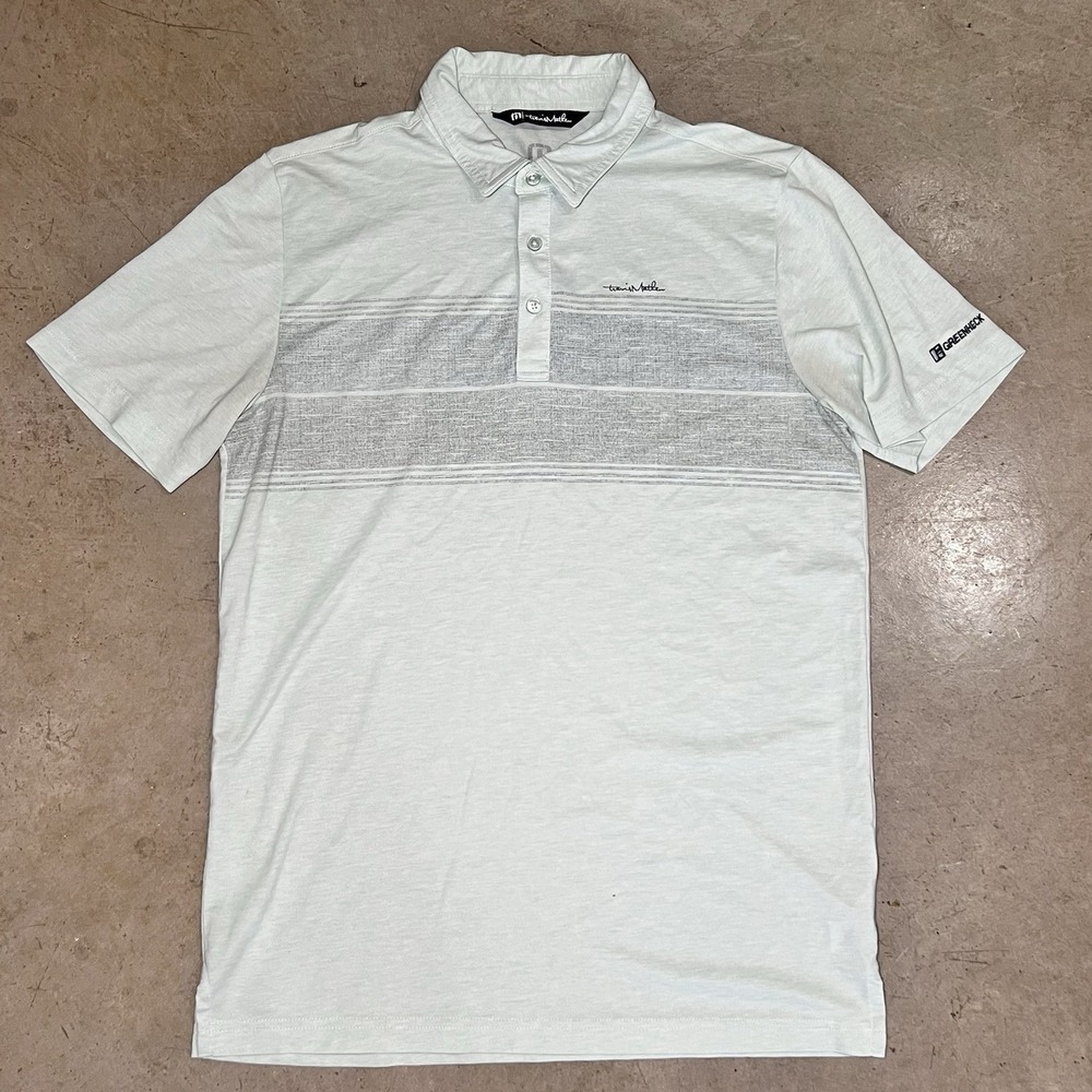 Travis Mathew Polo Shirt Men's Medium Green Gray Golf Performance Lightweight